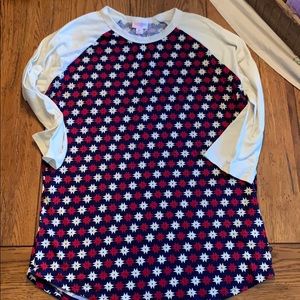 LuLaRoe red, cream, and blue Randy shirt